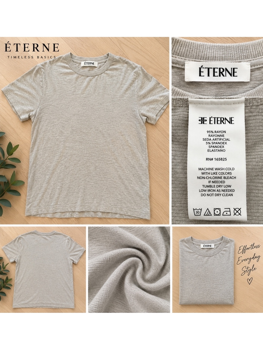 ÉTERNE Butter Rib Short Sleeve Crewneck Tee Heather Oatmeal Size Small